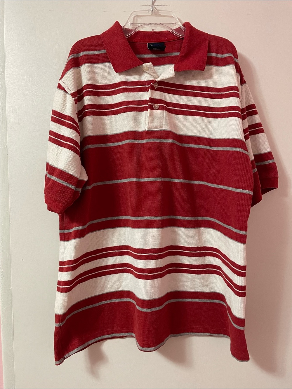 BLUEZ vintage 90s y2K Red and white striped polo shirt